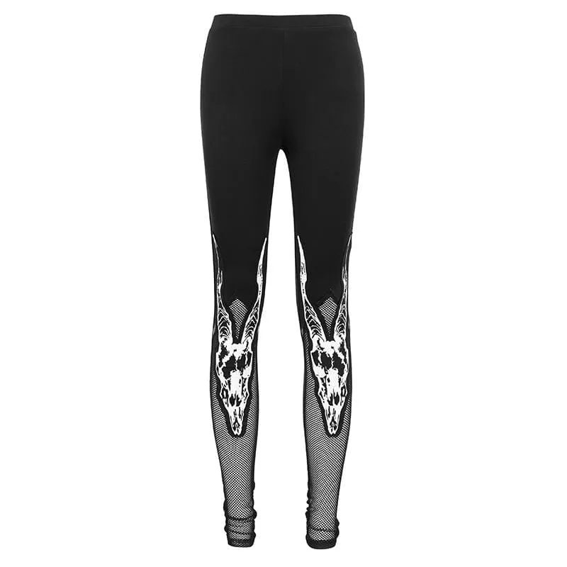 Women's Gothic Sheepshead Printed Mesh Splice Leggings