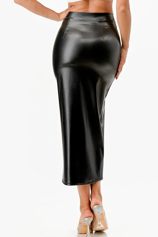 Womens Long PU Leather Pencil Skirt