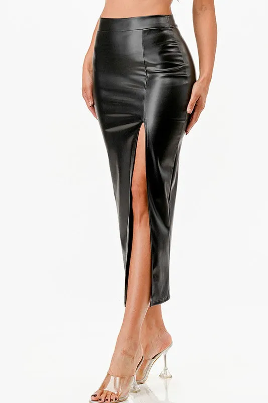 Womens Long PU Leather Pencil Skirt