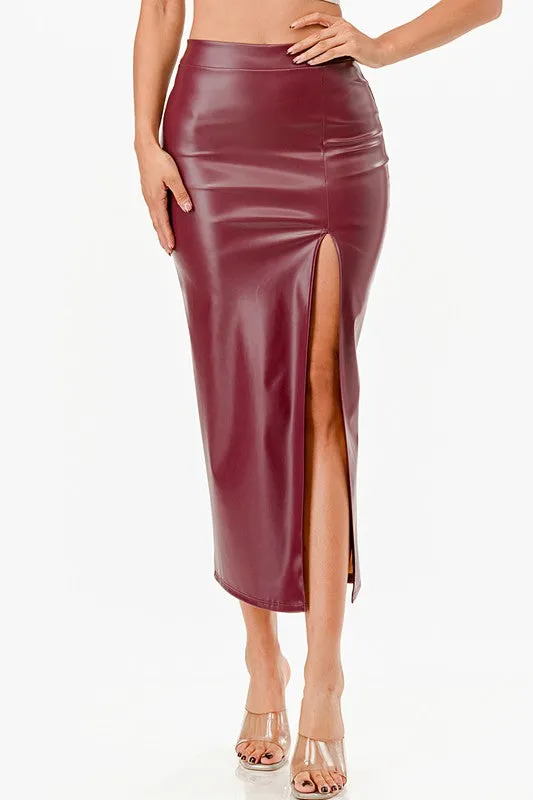 Womens Long PU Leather Pencil Skirt