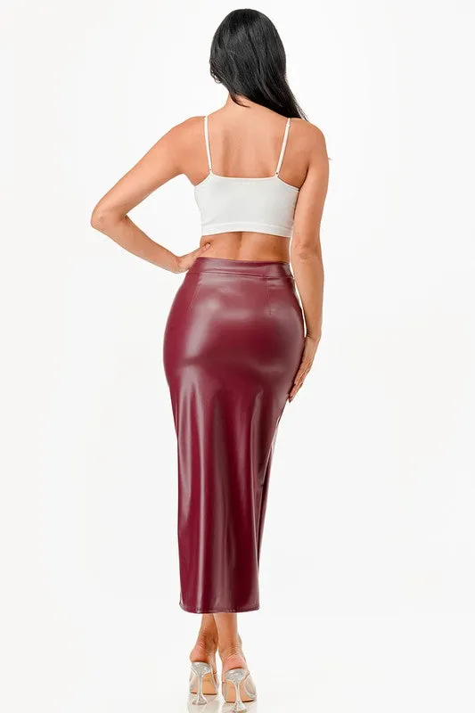 Womens Long PU Leather Pencil Skirt