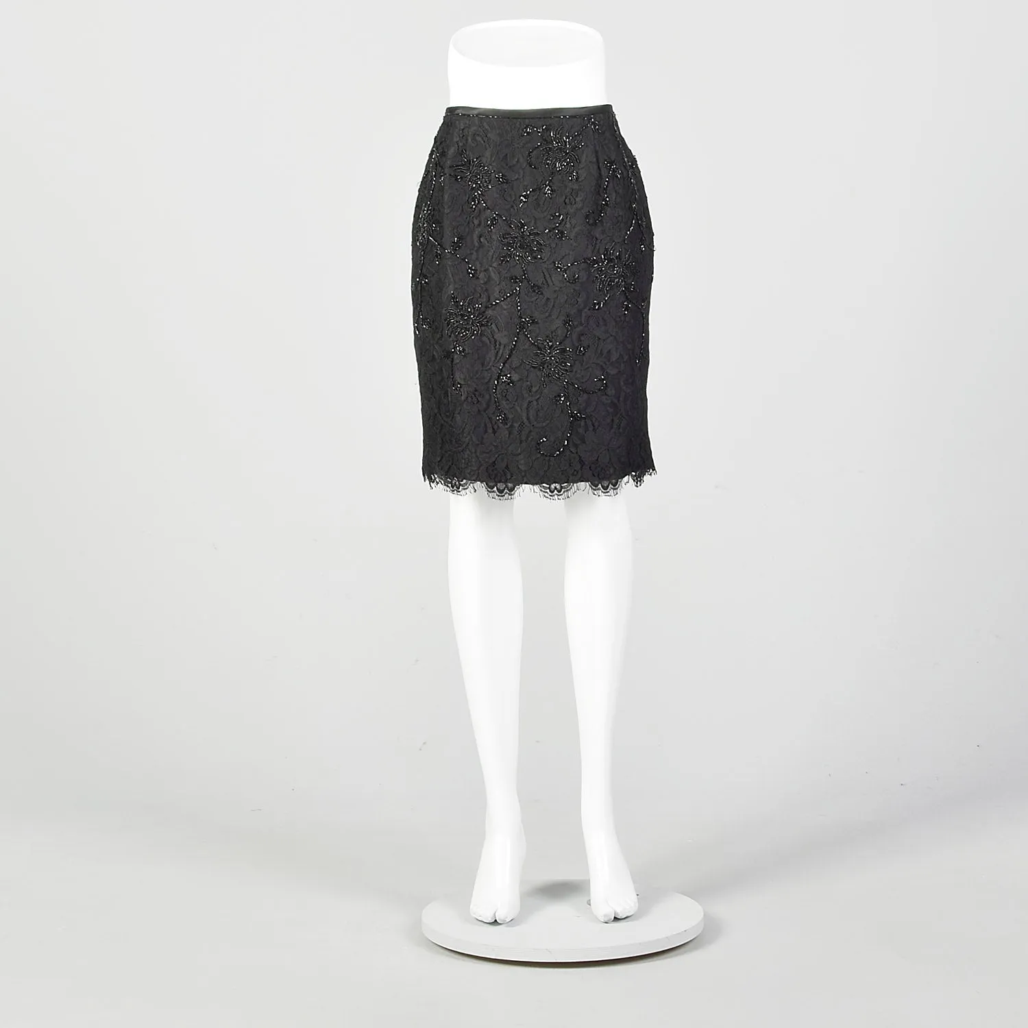 XS Black Beaded Lace Skirt