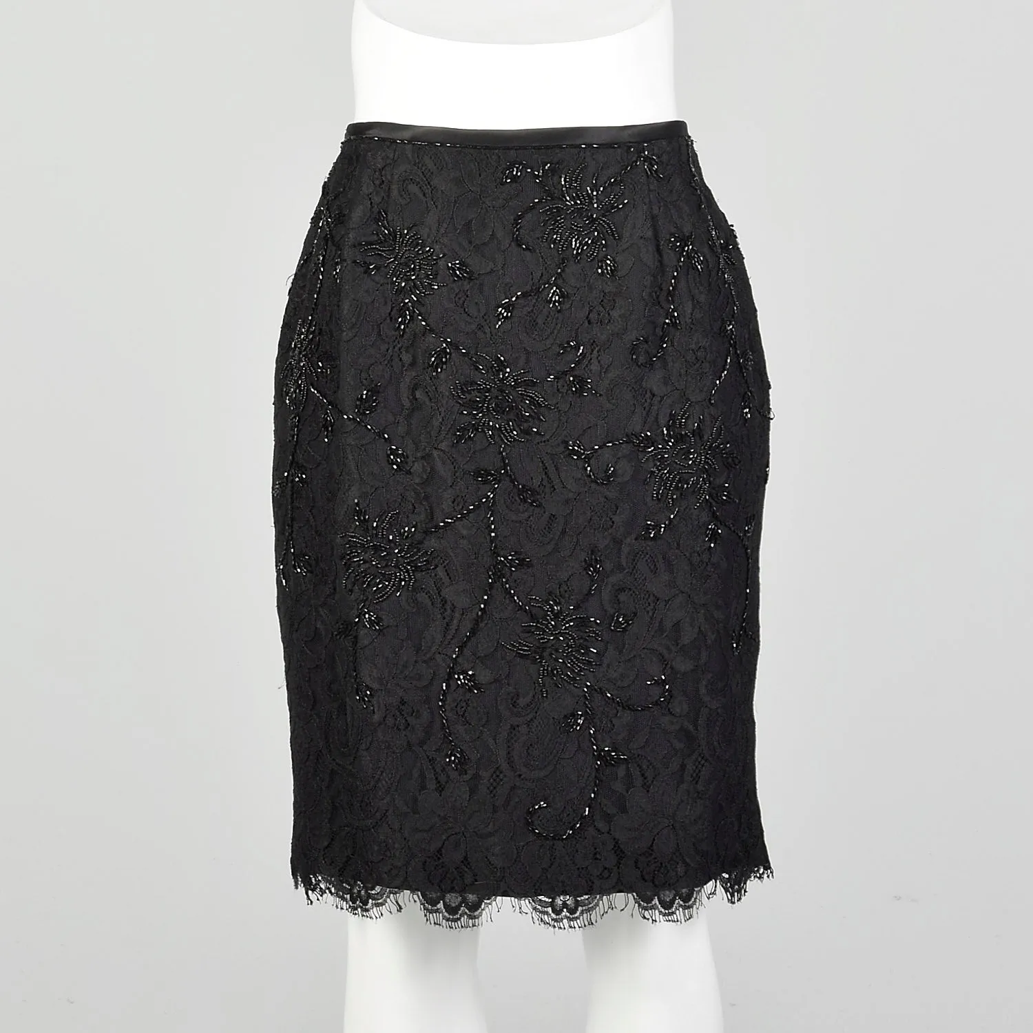 XS Black Beaded Lace Skirt